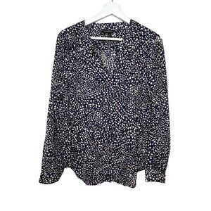 Banana Republic Navy White Print Button Down Blouse Medium Work Office